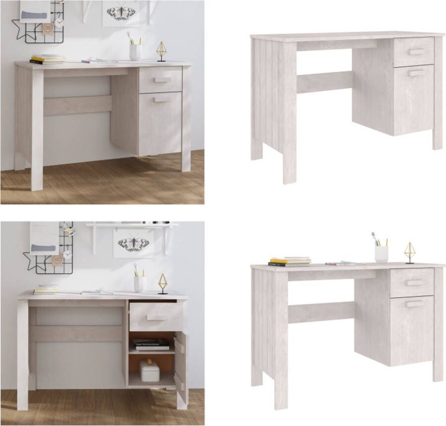 VidaXL Bureau HAMAR 113x50x75 cm massief grenenhout wit Bureau Bureaus Kantoortafel Massief Houten Schrijftafel