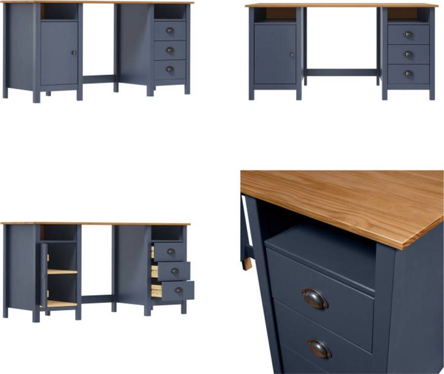 VidaXL Bureau Hill 150x50x74 cm massief grenenhout grijs Bureau Bureaus Houten Bureau Houten Bureaus