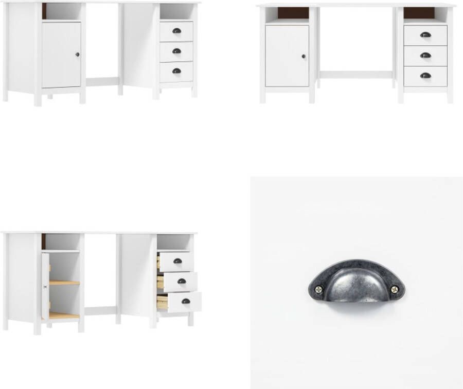 VidaXL Bureau Hill 150x50x74 cm massief grenenhout wit Bureau Bureaus Houten Bureau Houten Bureaus