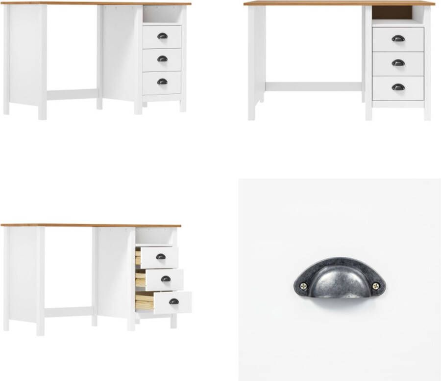 VidaXL Bureau Hill 3 lades 120x50x74 cm massief grenenhout Bureau Bureaus Bureautafel Computerbureau