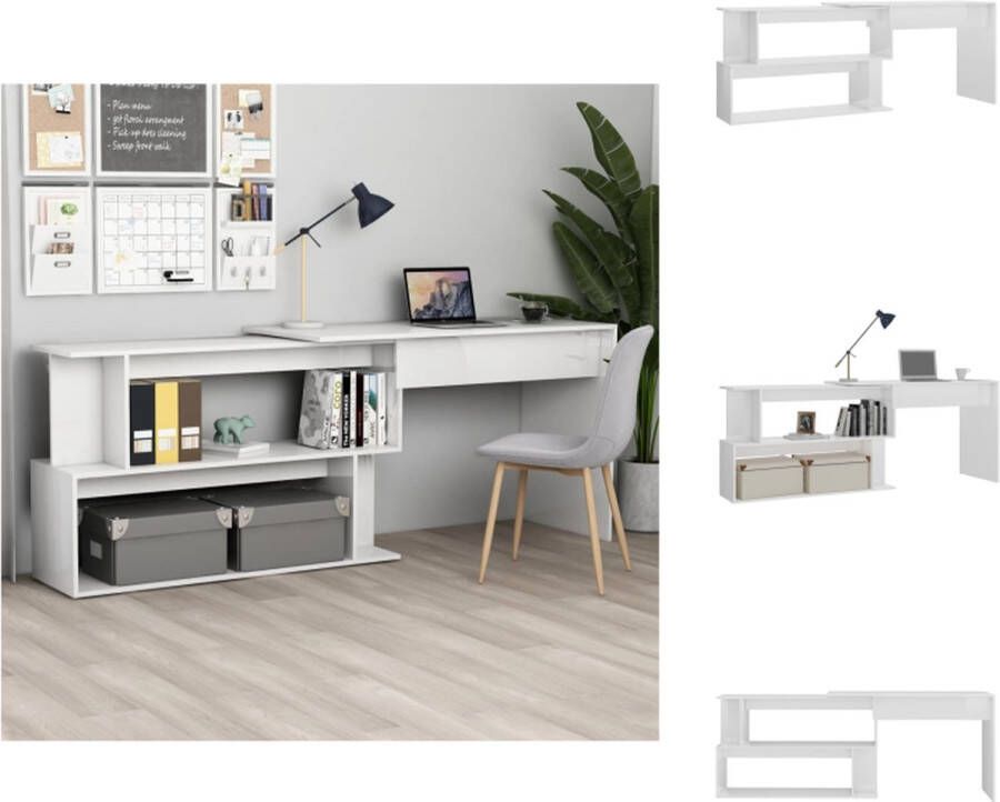VidaXL Bureau Bureaus Tafel Tafels Hoekbureau 200x50x76 cm bewerkt hout hoogglans wit - Foto 2