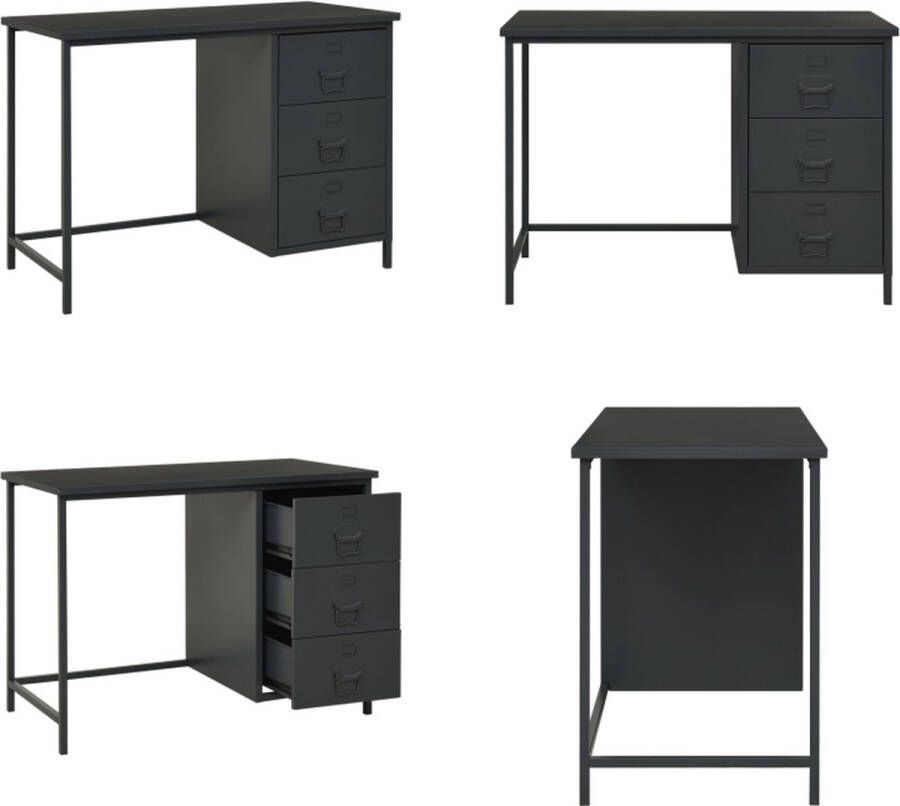 VidaXL Bureau industrieel met lades 105x52x75 cm staal antracietkleur Bureau Bureaus Schrijftafel Schrijfbureau