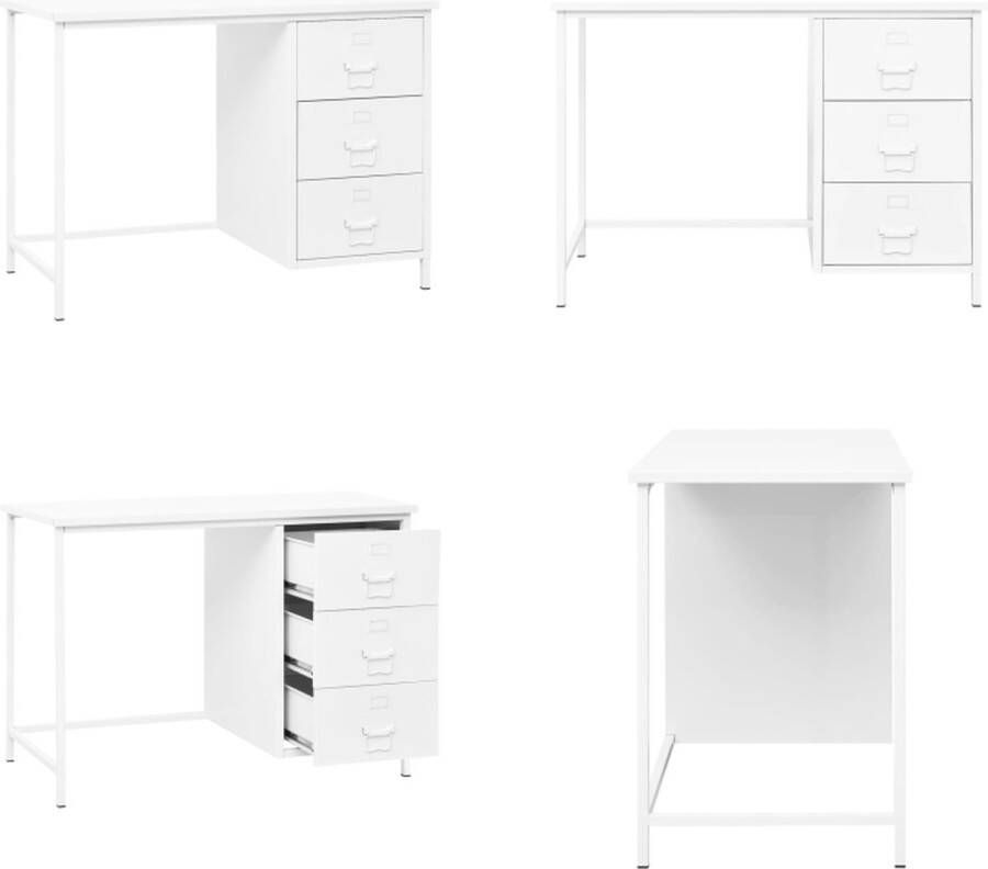 VidaXL Bureau industrieel met lades 105x52x75 cm staal wit Bureau Bureaus Schrijftafel Schrijfbureau