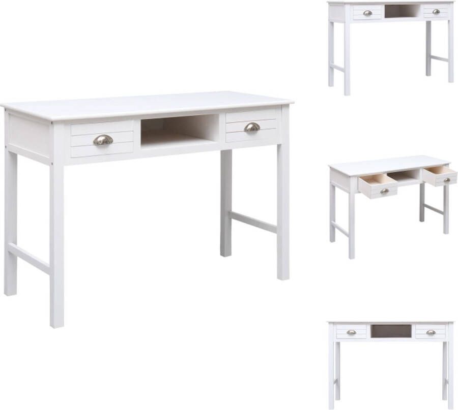 VidaXL Bureau Bureaus Houten Bureau Schrijftafel Bureau 108x45x76 cm massief paulowniahout wit - Foto 2