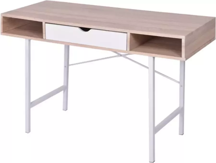 VidaXL -bureau-met-1-lade-eiken-en-wit - Foto 3