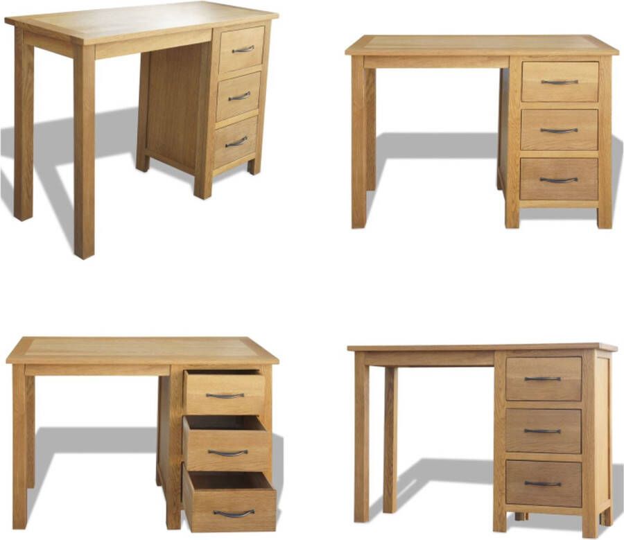 VidaXL Bureau met 3 lades 106x40x75 cm massief eikenhout Bureau Bureaus Bureau's Buro