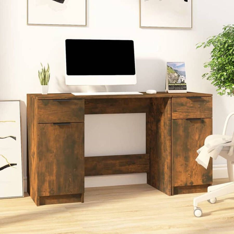 VidaXL -Bureau-met-bijzetkast-bewerkt-hout-gerookt-eikenkleurig - Foto 2