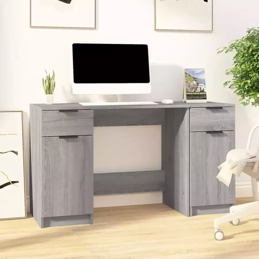 VidaXL -Bureau-met-bijzetkast-bewerkt-hout-grijs-sonoma-eikenkleurig - Foto 2