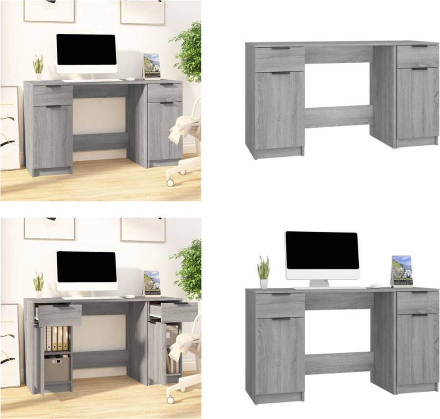 VidaXL Bureau met bijzetkast bewerkt hout grijs sonoma eikenkleurig Bureau Bureaus Tafel Computerbureau