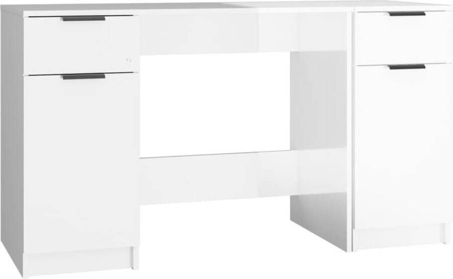 VidaXL -Bureau-met-bijzetkast-bewerkt-hout-hoogglans-wit - Foto 2