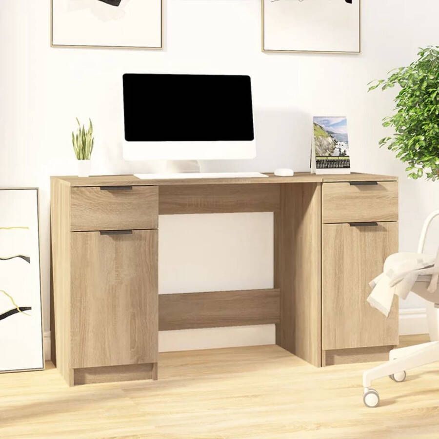 VidaXL -Bureau-met-bijzetkast-bewerkt-hout-sonoma-eikenkleurig - Foto 2