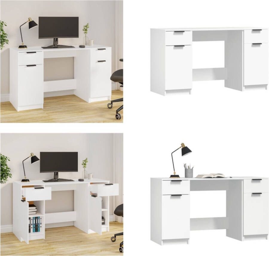 VidaXL Bureau met bijzetkast bewerkt hout wit Bureau Bureaus Tafel Computerbureau