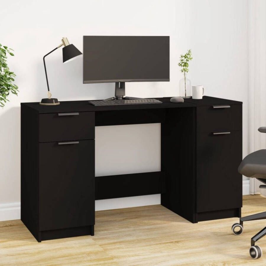 VidaXL -Bureau-met-bijzetkast-bewerkt-hout-zwart - Foto 2