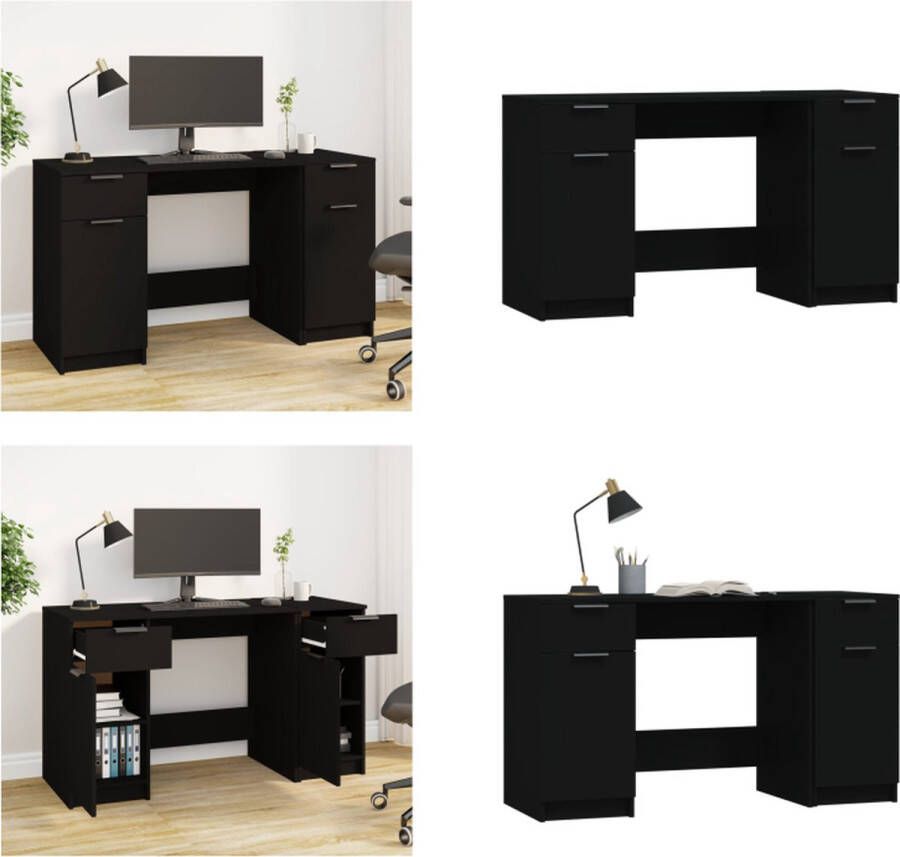 VidaXL Bureau met bijzetkast bewerkt hout zwart Bureau Bureaus Tafel Computerbureau