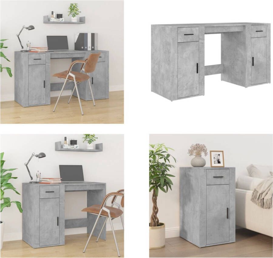 VidaXL Bureau met kast bewerkt hout betongrijs Bureau Met Kast Bureaus Met Kasten Schrijftafel Met Kast