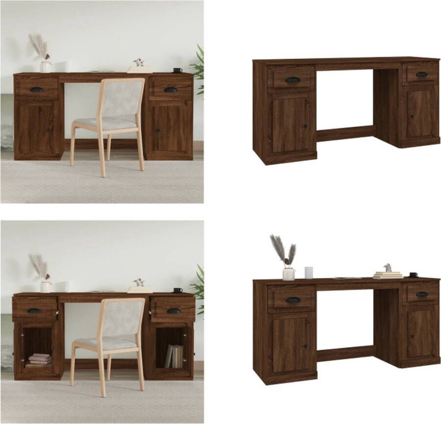 VidaXL Bureau met kast bewerkt hout bruineikenkleurig Bureau Met Kast Bureaus Met Kasten Schrijftafel Met Kast