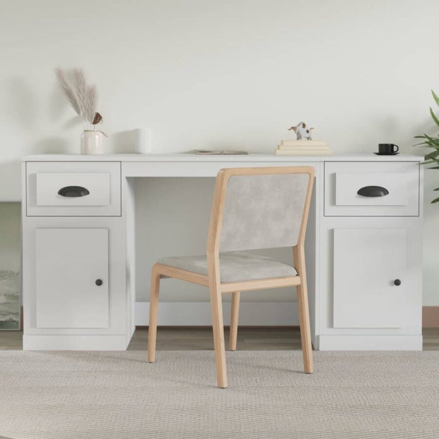 VidaXL -Bureau-met-kast-bewerkt-hout-wit - Foto 1