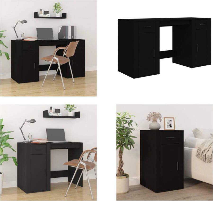 VidaXL Bureau met kast bewerkt hout zwart Bureau Met Kast Bureaus Met Kasten Schrijftafel Met Kast