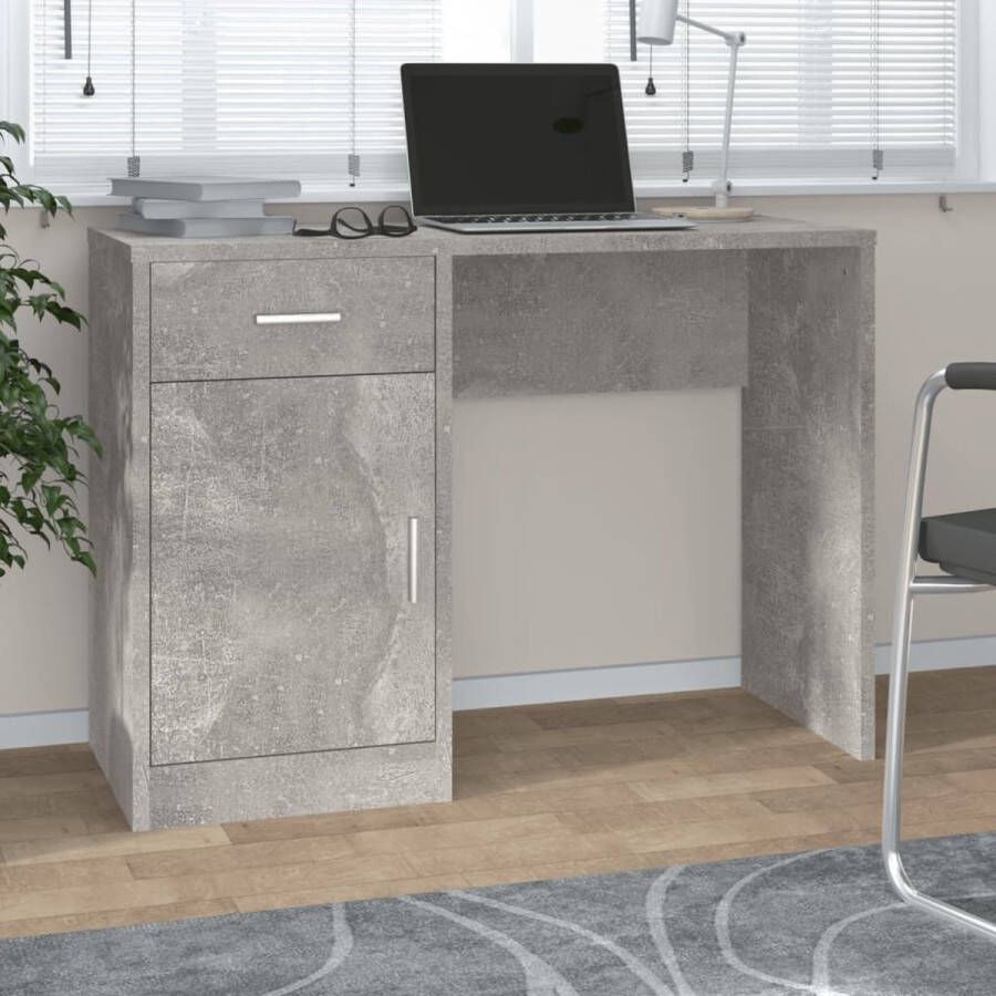 VidaXL Bureau Betongrijs 100x40x73 cm Met kast en lade Kantoormeubilair Bureau Houten Bureau Beton Grijs Bureau Met Kast Bureau Met Lade Compact Bureau - Foto 2