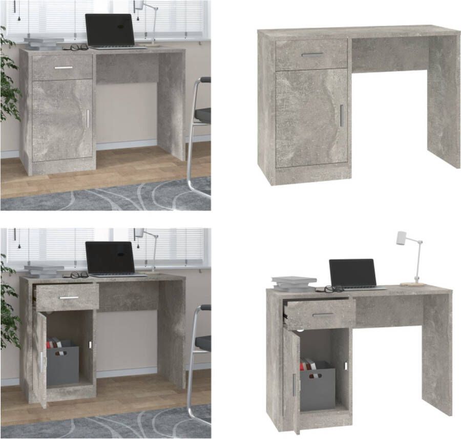 VidaXL Bureau met kast en lade 100x40x73 cm bewerkt hout betongrijs Bureau Bureaus Tafel Computerbureau