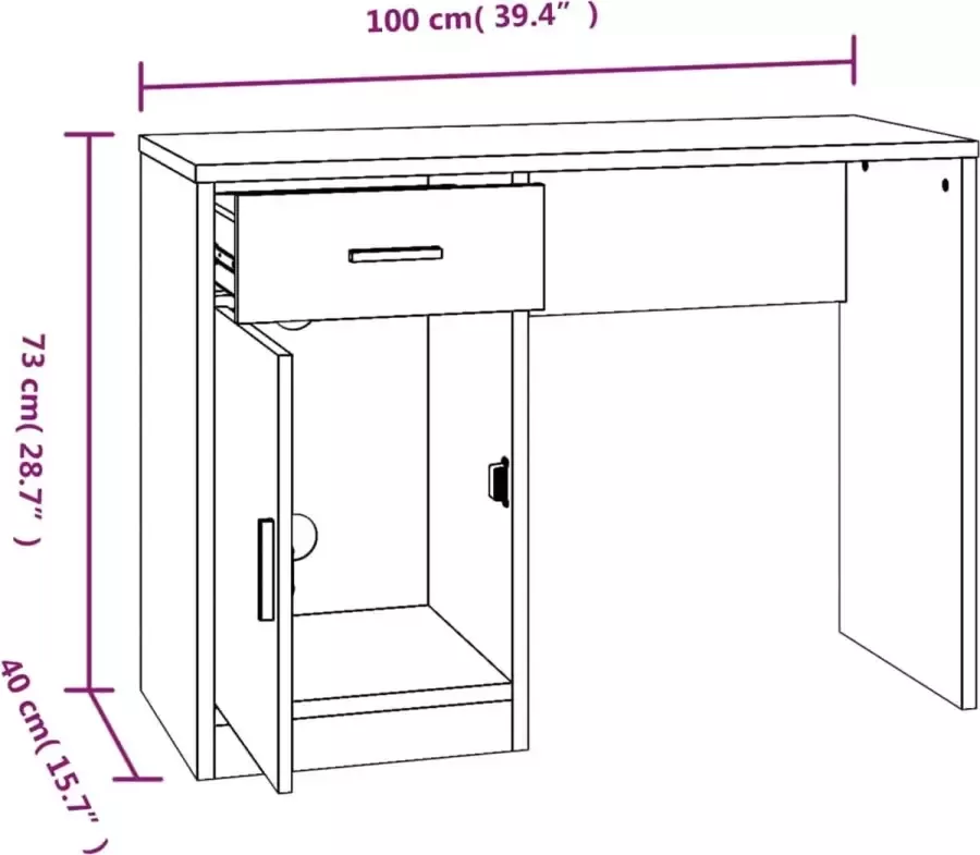 VidaXL -Bureau-met-kast-en-lade-100x40x73-cm-bewerkt-hout-bruineiken - Foto 3