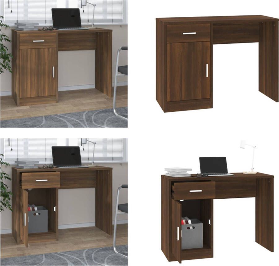 VidaXL Bureau met kast en lade 100x40x73 cm bewerkt hout bruineiken Bureau Bureaus Tafel Computerbureau