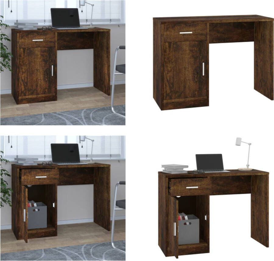 VidaXL Bureau met kast en lade 100x40x73 cm bewerkt hout gerookt eiken Bureau Bureaus Tafel Computerbureau