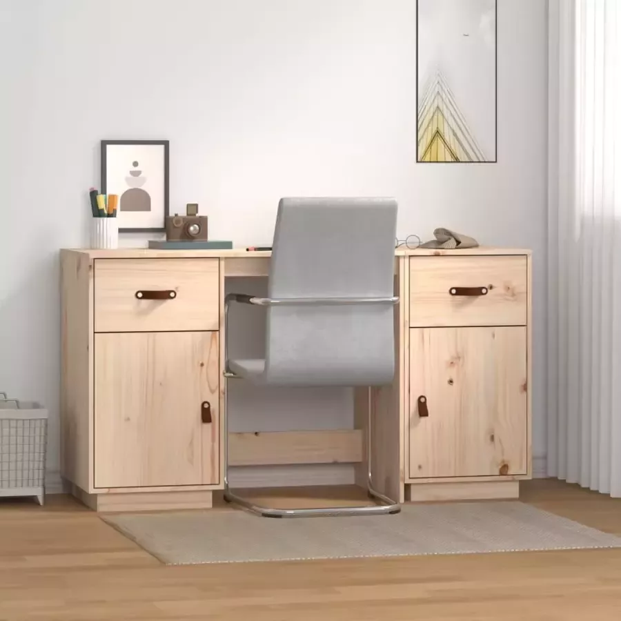 VidaXL -Bureau-met-kastjes-135x50x75-cm-massief-grenenhout - Foto 2