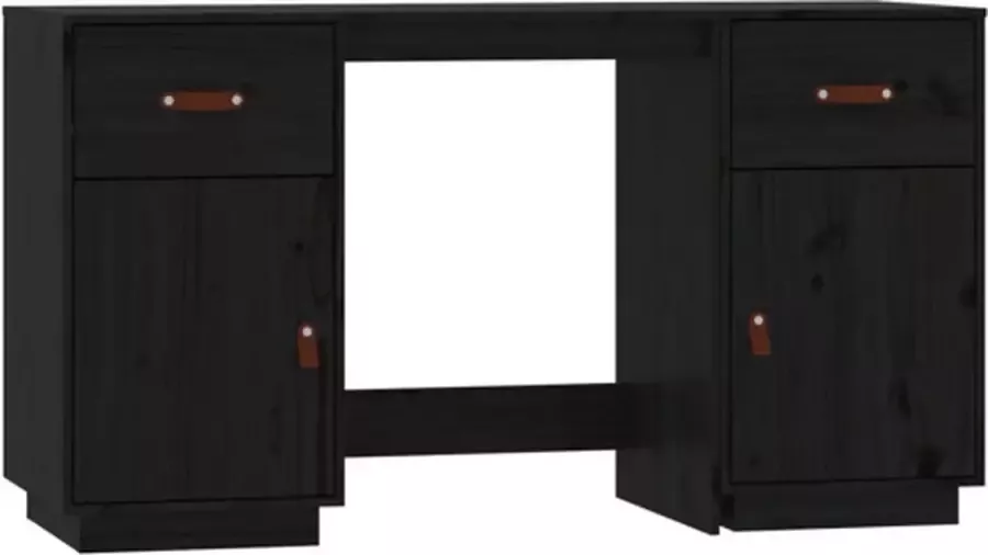 VidaXL -Bureau-met-kastjes-135x50x75-cm-massief-grenenhout-zwart - Foto 4