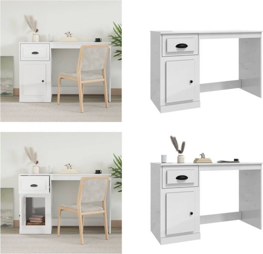 VidaXL Bureau met lade 115x50x75 cm bewerkt hout hoogglans wit Bureau Bureaus Houten Bureau Schrijftafel