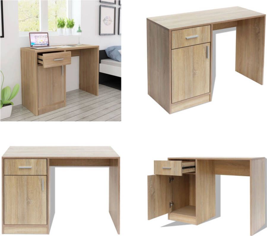 VidaXL Bureau met lade en kastje 100x40x73 cm eiken Bureau Bureaus Kantoorbureau Kantoorbureaus