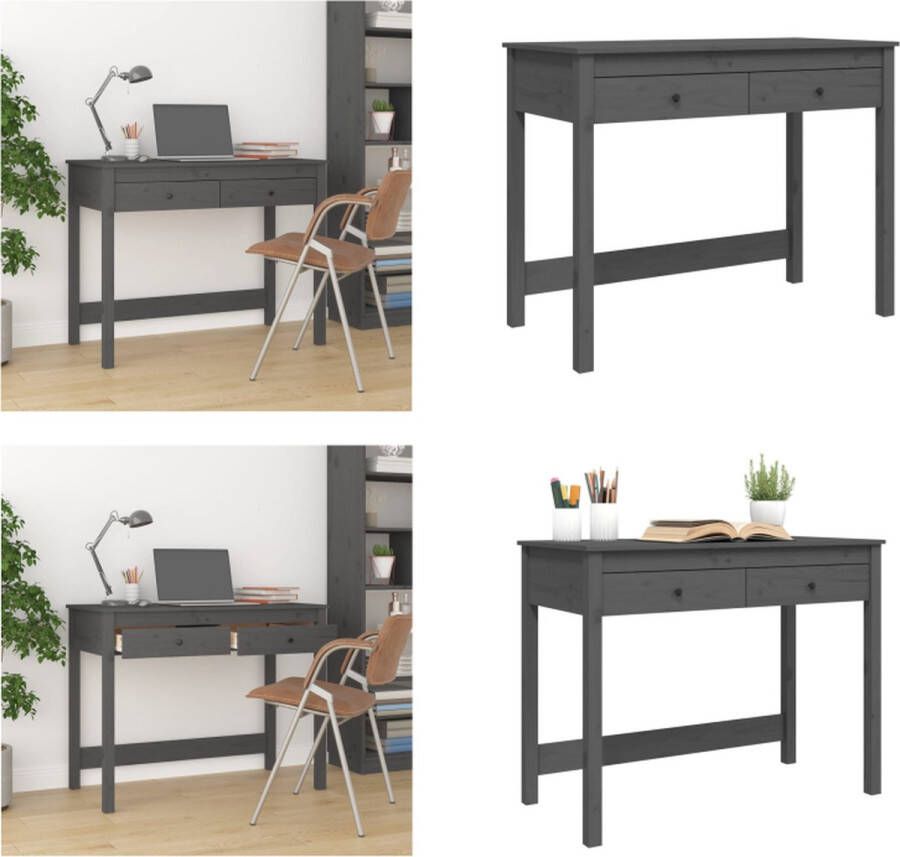 VidaXL Bureau met lades 100x50x78 cm massief grenenhout grijs Bureau Bureaus Houten Bureau Schrijftafel