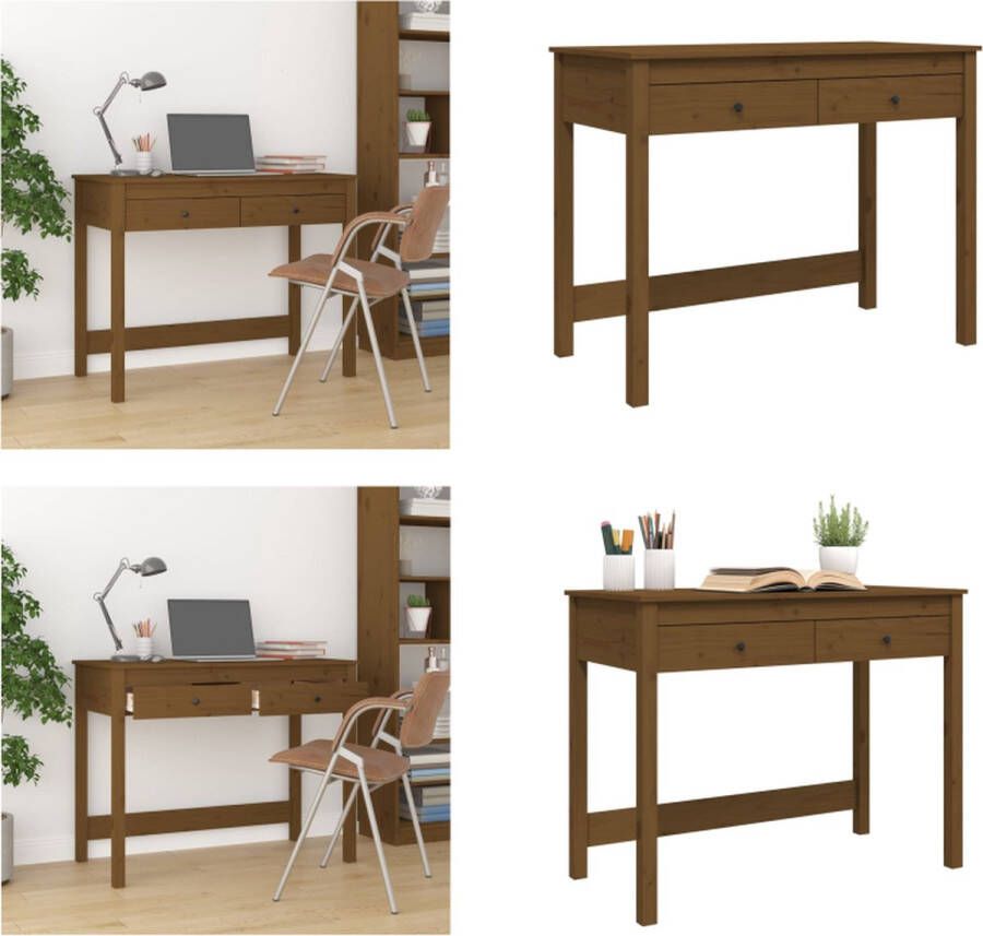 VidaXL Bureau met lades 100x50x78 cm massief grenenhout honingbruin Bureau Bureaus Houten Bureau Schrijftafel