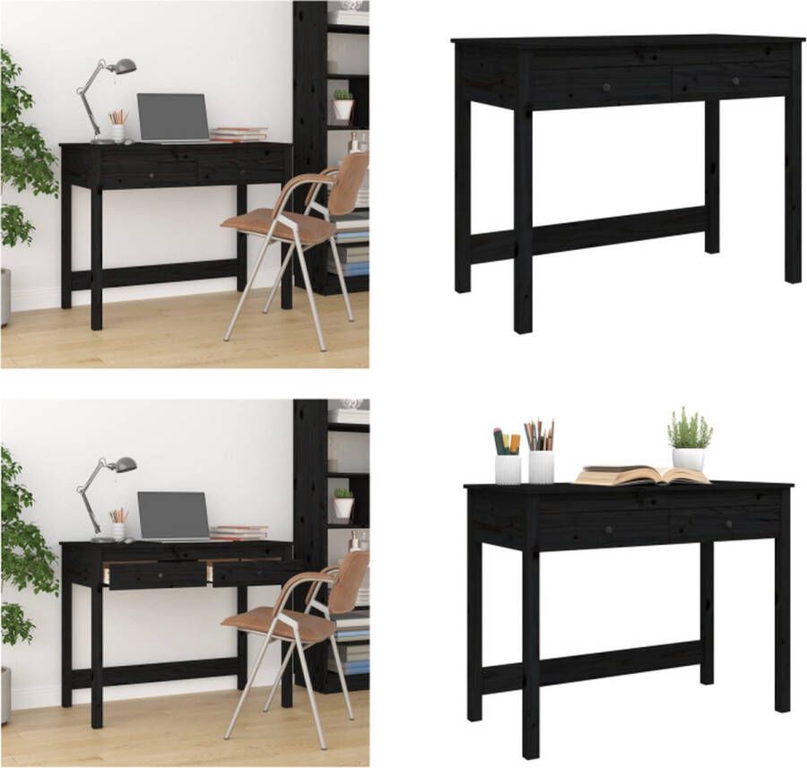 vidaXL Bureau met lades 100x50x78 cm massief grenenhout zwart Bureau Bureaus Houten Bureau Schrijftafel