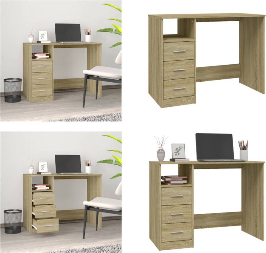 VidaXL -Bureau-met-lades-102x50x76-cm-bewerkt-hout-sonoma-eikenkleurig - Foto 3