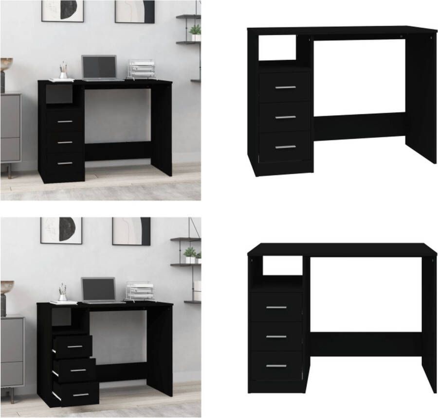 VidaXL -Bureau-met-lades-102x50x76-cm-bewerkt-hout-zwart - Foto 4