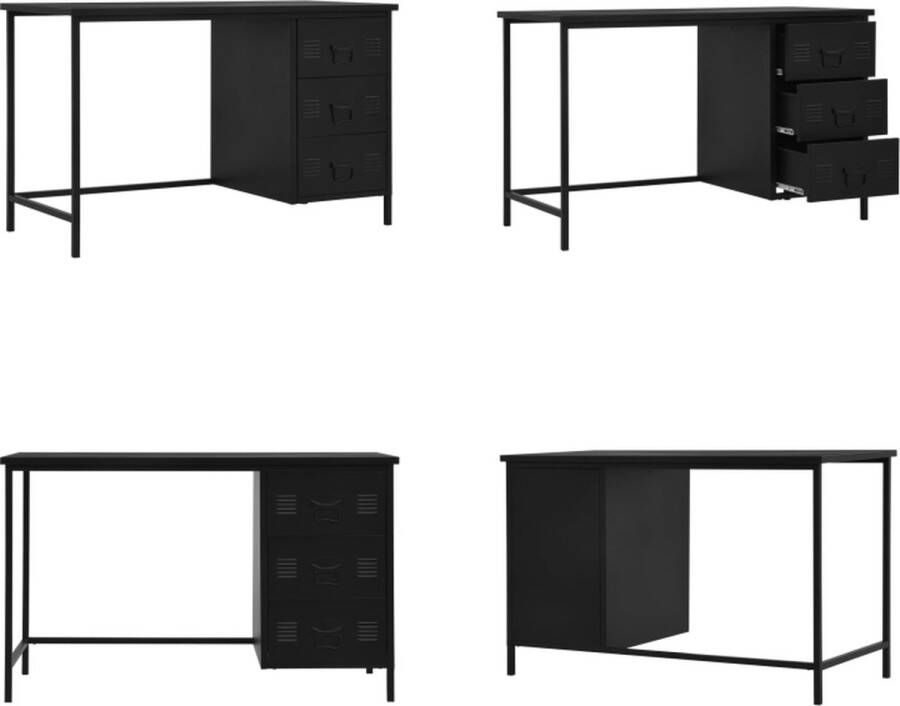 VidaXL Bureau met lades industrieel 120x55x75 cm staal zwart Bureau Bureaus Schrijftafel Schrijftafels