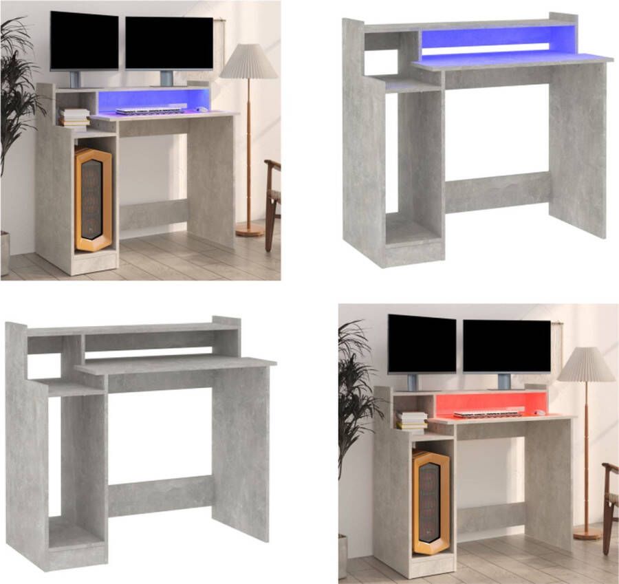 VidaXL Bureau met LED-verlichting 97x45x90 cm bewerkt hout betongrijs Bureau Bureaus Houten Bureau Computerbureau