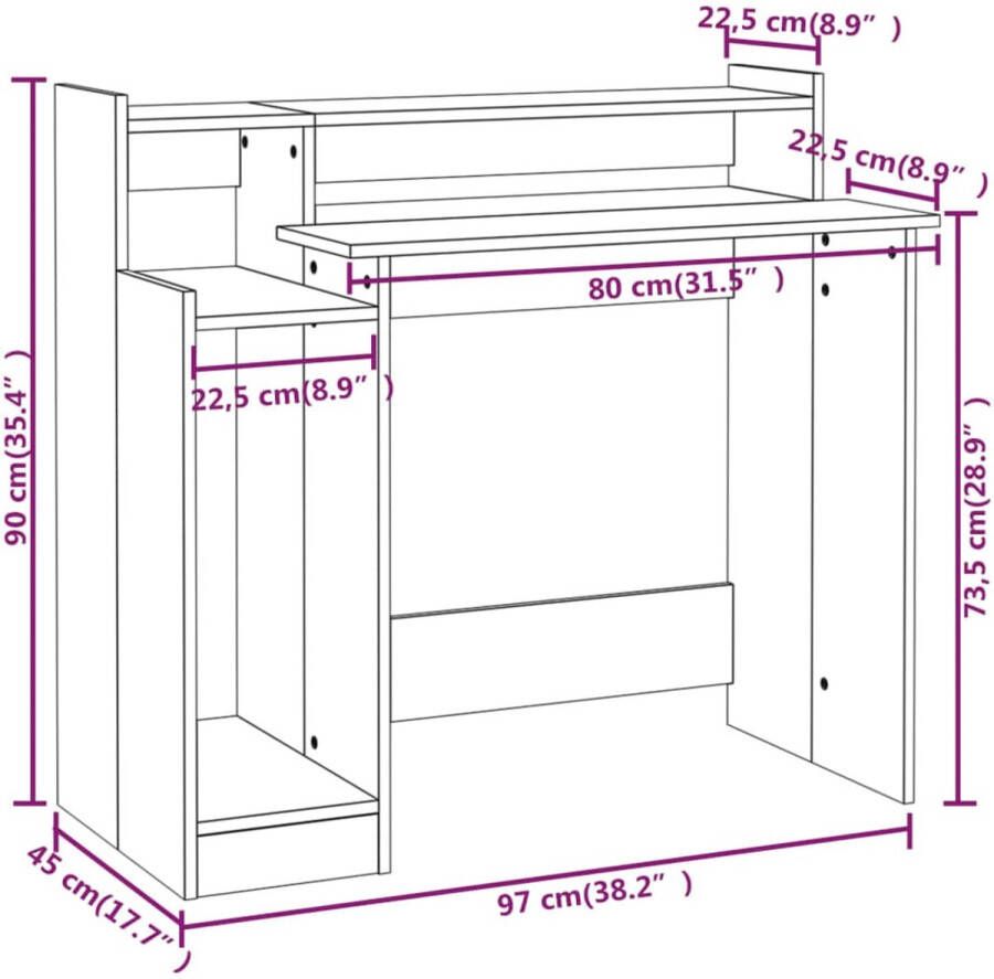 VidaXL -Bureau-met-LED-verlichting-97x45x90-cm-bewerkt-hout-wit - Foto 2