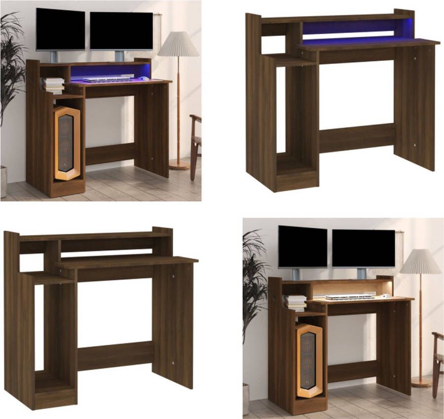 VidaXL Bureau met LED-verlichting 97x45x90 cm hout bruineikenkleurig Bureau Bureaus Houten Bureau Computerbureau