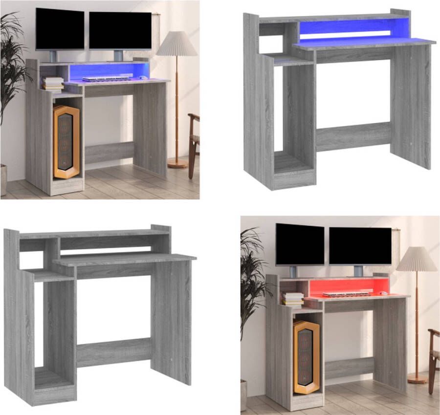 VidaXL Bureau met LED-verlichting 97x45x90 cm hout grijs sonoma eiken Bureau Bureaus Houten Bureau Computerbureau