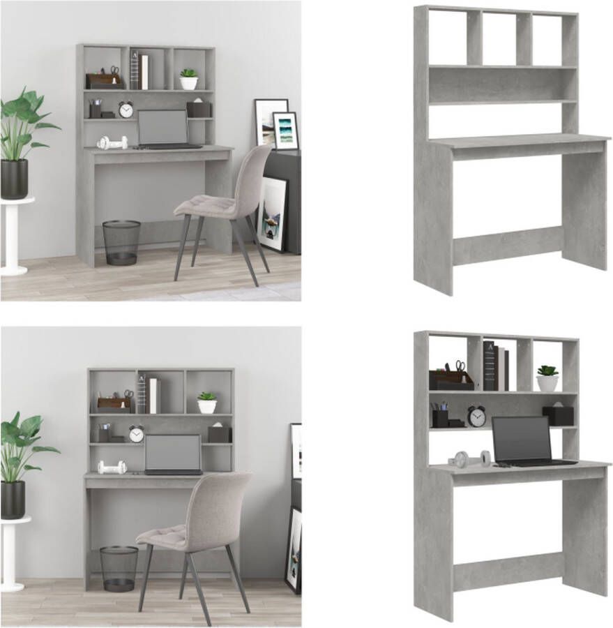 VidaXL Bureau met schappen 102x45x148 cm bewerkt hout betongrijs Bureau Bureaus Computerbureau Computertafel