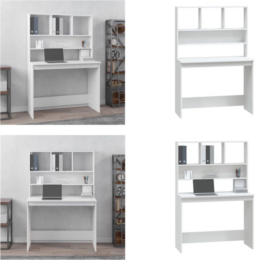 VidaXL Bureau met schappen 102x45x148 cm bewerkt hout wit Bureau Bureaus Computerbureau Computertafel
