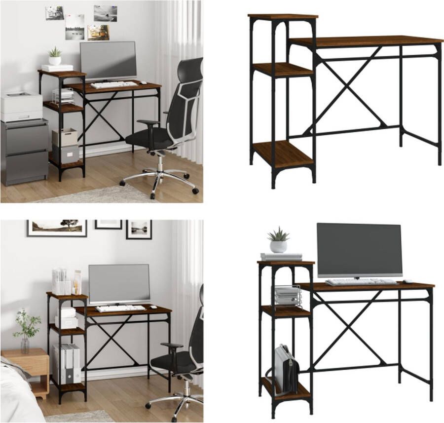 VidaXL Bureau met schappen 105x50x90 bewerkt hout en ijzer bruineiken Bureau Bureaus Laptoptafel Computertafel