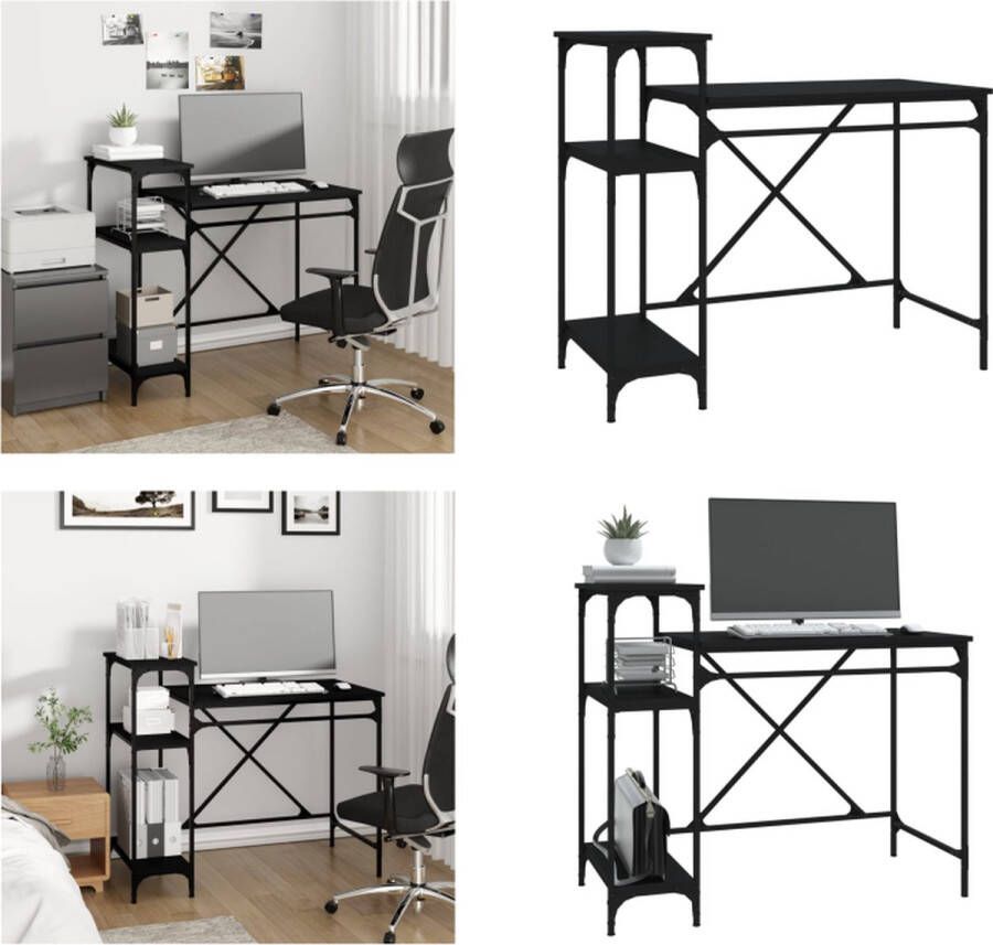 VidaXL Bureau met schappen 105x50x90 cm bewerkt hout en ijzer zwart Bureau Bureaus Laptoptafel Computertafel
