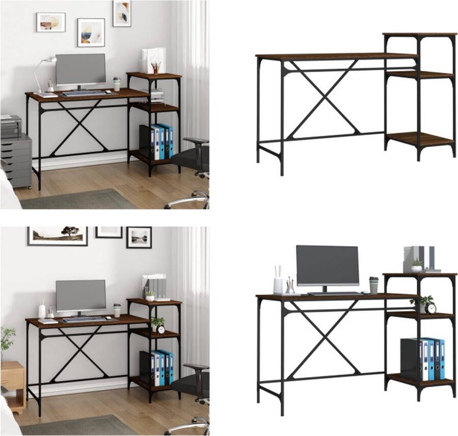VidaXL Bureau met schappen 135x50x90 bewerkt hout en ijzer bruineiken Bureau Bureaus Laptoptafel Computertafel