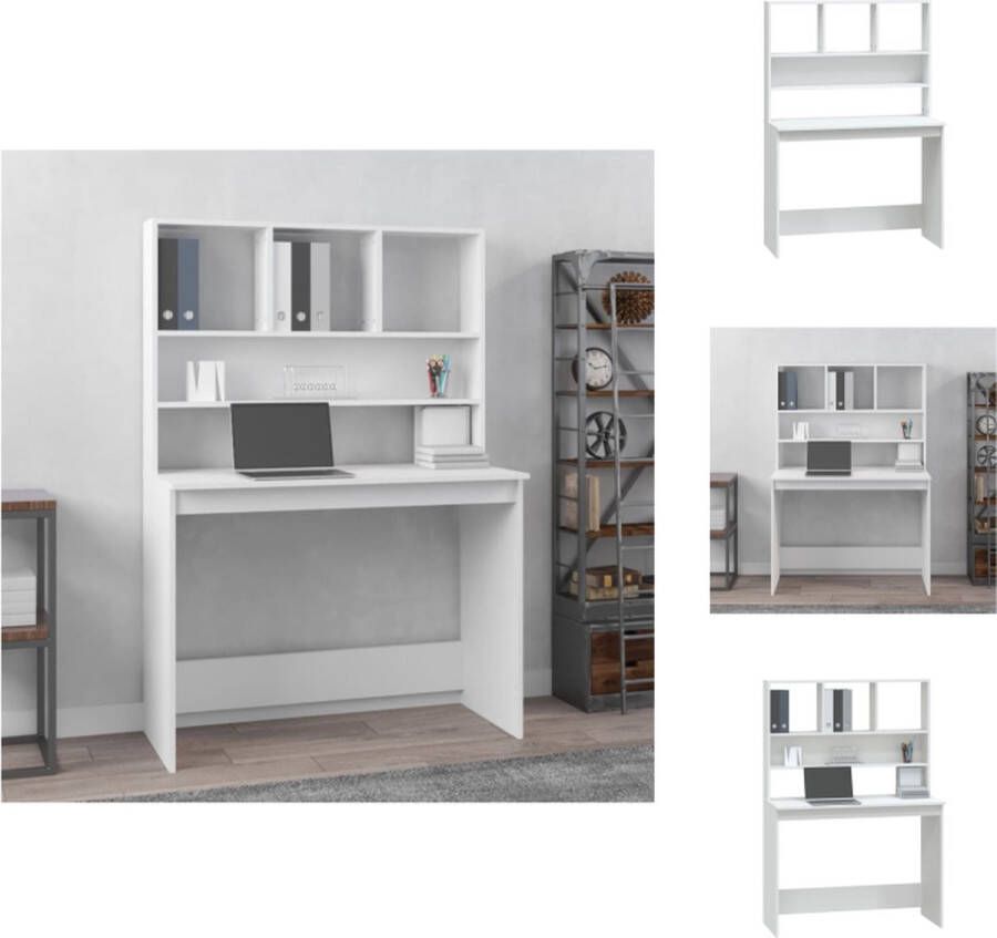 VidaXL Bureau Bureaus Computerbureau Computertafel Bureau met schappen 102x45x148 cm bewerkt hout wit
