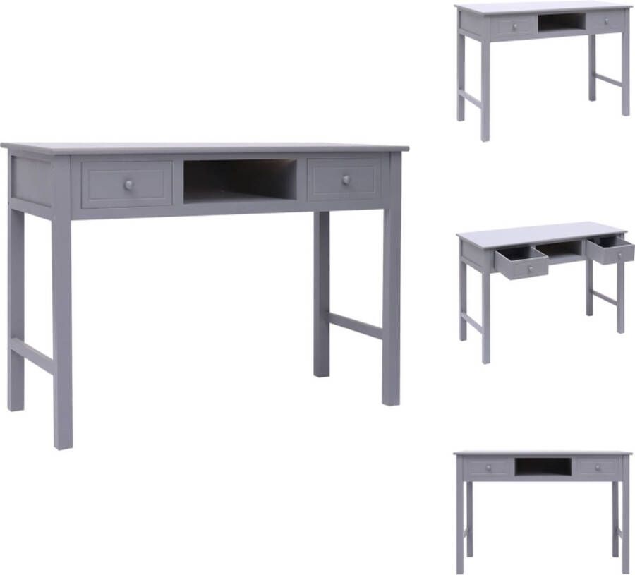 VidaXL Bureau Bureaus Houten Bureau Schrijftafel Bureau 108x45x76 cm massief paulowniahout grijs - Foto 2