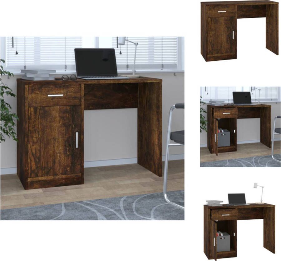 VidaXL Bureau Smoked Oak Houten Bureau met lade en kast 100x40x73cm Bureau