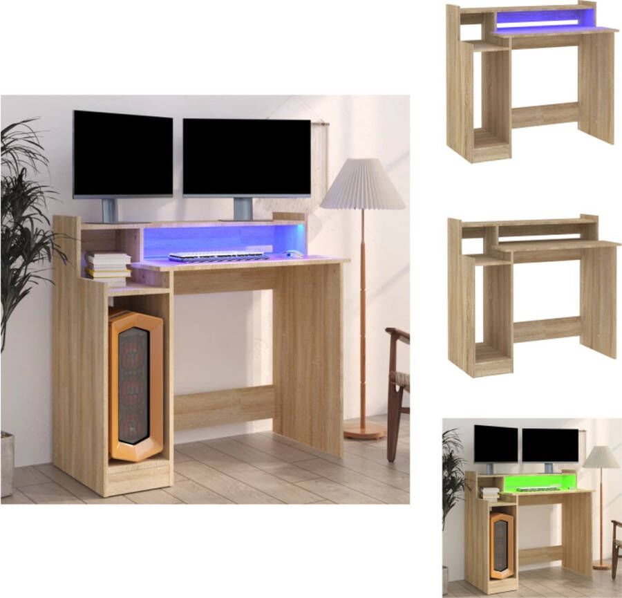 VidaXL Bureau Bureaus Houten Bureau Computerbureau Bureau met LED-verlichting 97x45x90 cm hout sonoma eikenkleurig - Foto 2